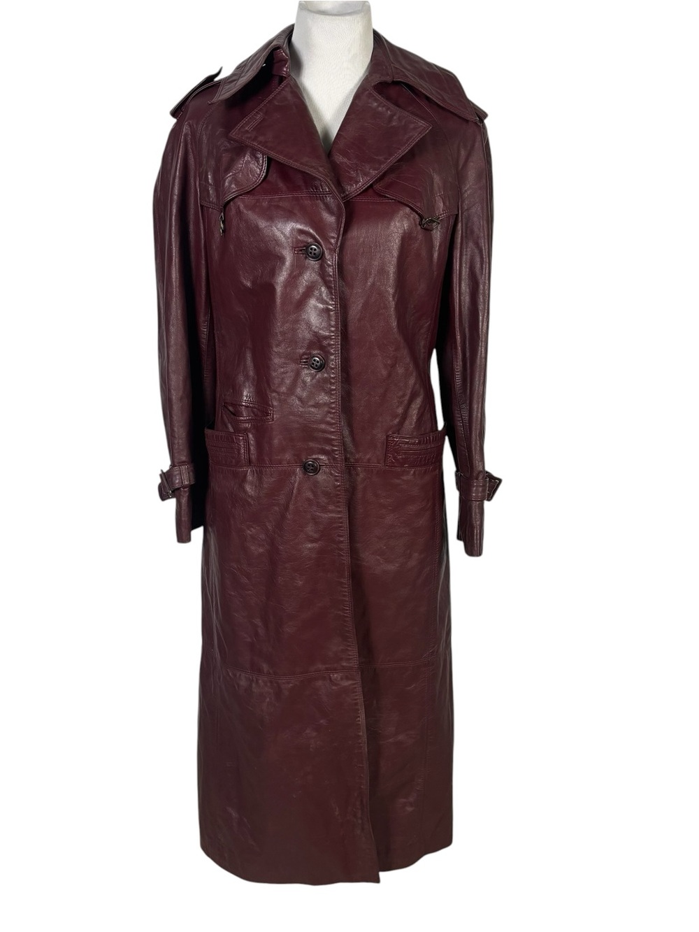 Vintage 70's Etienne Aigner Long Belted Trench Coat Jacket Oxblood Burgundy 12